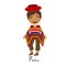 Boy In Peru Country National Clothes, Wearing Poncho Traditional For The Nation