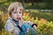 Boy picking bilberries