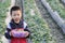 A boy picking strawberry