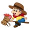 Boy playing as a cowboy with a stick horse cartoon vector illustration