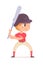 Boy playing baseball with bat. Happy kid doing healthy exercise vector illustration. Cute child plays game at