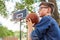 Boy playing basketball at summer camp