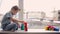 Boy playing with building blocks toy