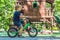 Boy playing with fidget spinner. Child spinning spinner on the playground. Blurred background