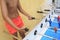 Boy playing foosball in a pool