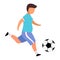 Boy playing football flat vector illustration