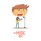 Boy playing guitar and singing, young musician cartoon vector Illustration