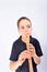 Boy playing recorder