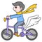 Boy playing riding bicycle with flying wings. doodle icon image kawaii