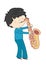 Boy playing saxophone isolated on white background