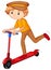 Boy playing scooter on white background illustration