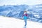 Boy playing snow ball fight in snow mountains