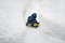 Boy Playing with Toy Truck in Deep Snow