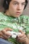 Boy playing video game