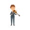 Boy Playing Violin, Talented Young Violinist Character Playing Acoustic Musical Instrument, Concert of Classical Music