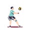 Boy playing volleyball match. Kid practicing sport athlete activities, team game