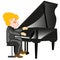 Boy plays on music instrument piano.Vector illustration