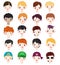 Boy portrait vector kids character face of guy with male hairstyle and cartoon manlike person with various skin tone