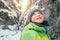 Boy portrait in winter mountain canyon