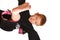 Boy practising karate kick