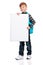 Boy presenting blank board