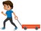 Boy pulling cart on white background illustration