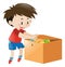 Boy putting things in wooden box