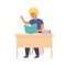 Boy reading book. Smart smiling child sitting on chair with books, happy clever student in classroom, education and