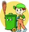 boy recycles with a wheelie bin