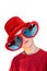 Boy In Red Hat And Heart Glasses Vertical