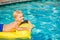 Boy Relaxing and Having Fun in Swimming Pool on Yellow Raft