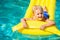 Boy Relaxing and Having Fun in Swimming Pool on Yellow Raft