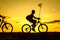 Boy returning from a trip in the evening with butterfly net and rucksack