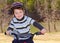 Boy riding bike with safety helmet
