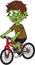 Boy Riding Red Bicycle Color Illustration