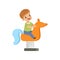 Boy riding spring horse see saw, kid having fun on playground vector Illustration on a white background