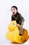 Boy riding toy horse