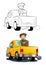 Boy riding truck for  traveling isolated white