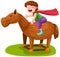 Boy riding wooden horse