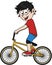 Boy Riding Yellow Bicycle Color Illustration