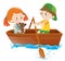 Boy rowing boat with girl as passenger