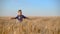 Boy running on golden wheat field