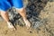 Boy runs in the mud flats at the North Sea