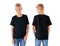 Boy`s black t-shirt mockup template, front and back