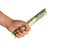 Boy\'s hand with first dollar