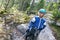 Boy with safety climbing equipment