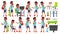 Boy Schoolboy Kid Poses Set Vector. High School Child. Teenage. Black. Afro American. Book, Workspace, Board. For Web