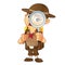 Boy scout cartoon holding magnifying glass