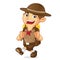 Boy scout cartoon walking and carrying backpack
