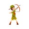 Boy scout character in uniform bow and an arrow, outdoor adventures and survival activity in camping vector Illustration